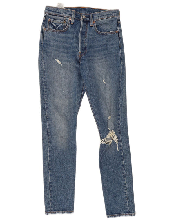 Levi's Damen 501 Distressed Slim Jeans W27 L30 Blaue Baumwolle