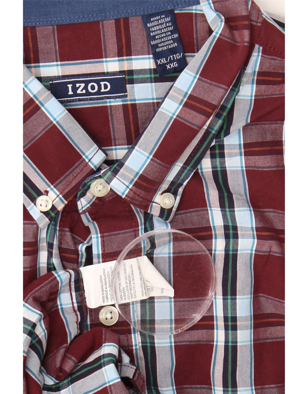 IZOD Mens Shirt 2XL Burgundy Check Cotton Vintage Izod and Second-Hand Izod from Messina Hembry 