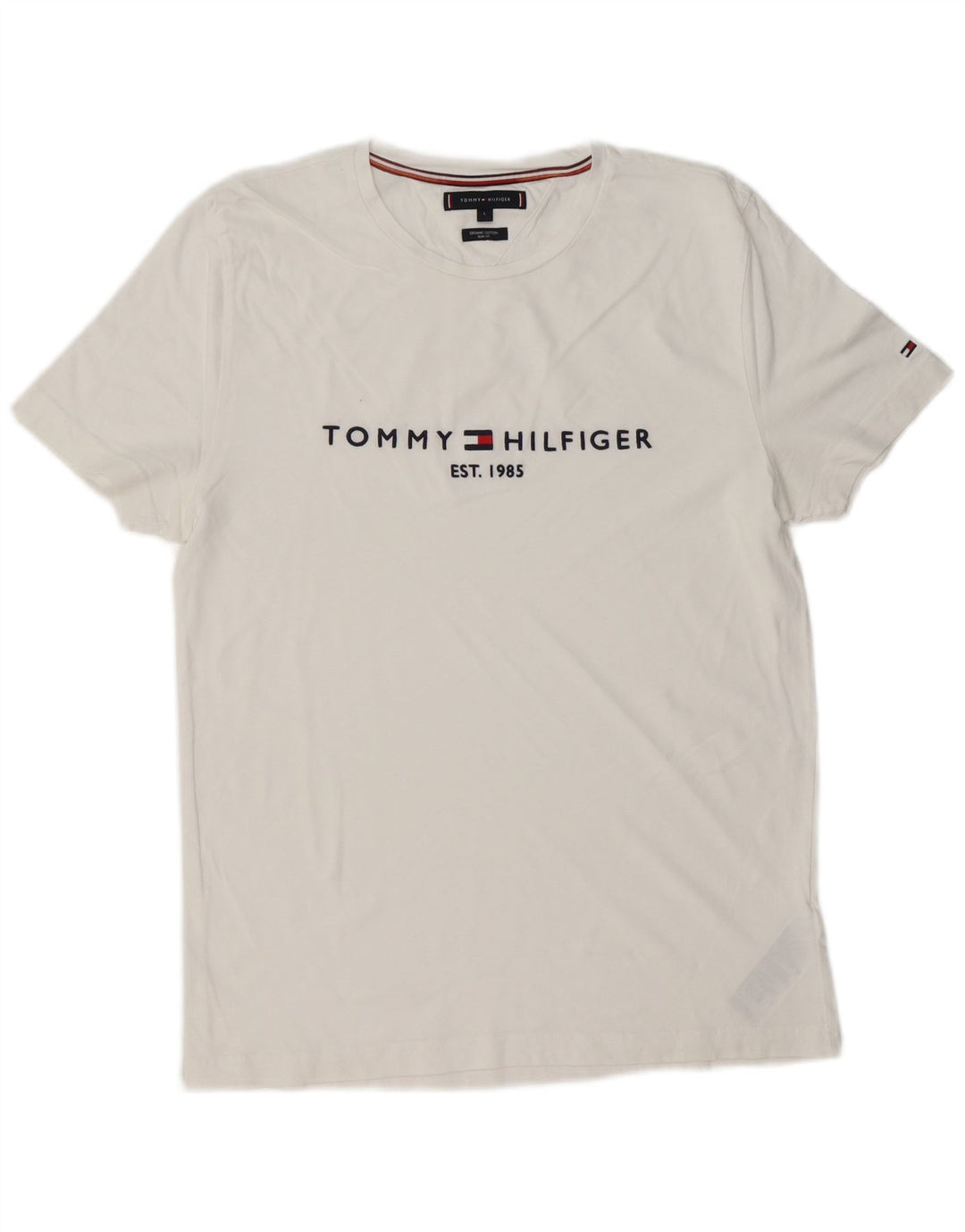 TOMMY HILFIGER Herren Slim Fit Graphic T-Shirt Top Large Weiße Baumwolle