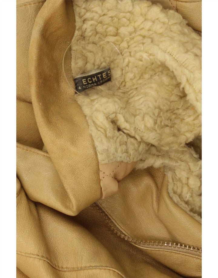Vintage Herren Sherpa Lederjacke IT 52 XL Beige Leder