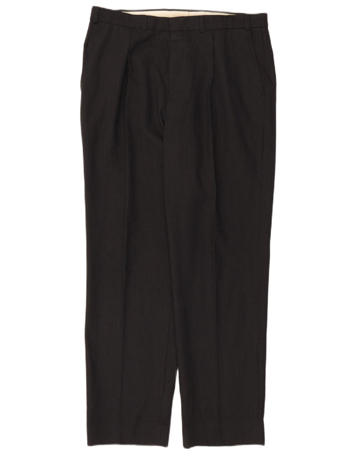 Marks & Spencer Herren-Anzughose mit Pegged-Anzug, W36 L33, schwarzes Nadelstreifen-Polyester