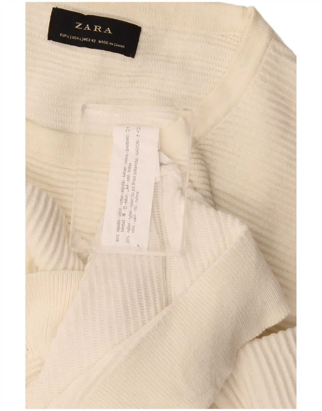 Zara Herren-Pullover mit Rundhalsausschnitt, groß, cremefarbene Baumwolle