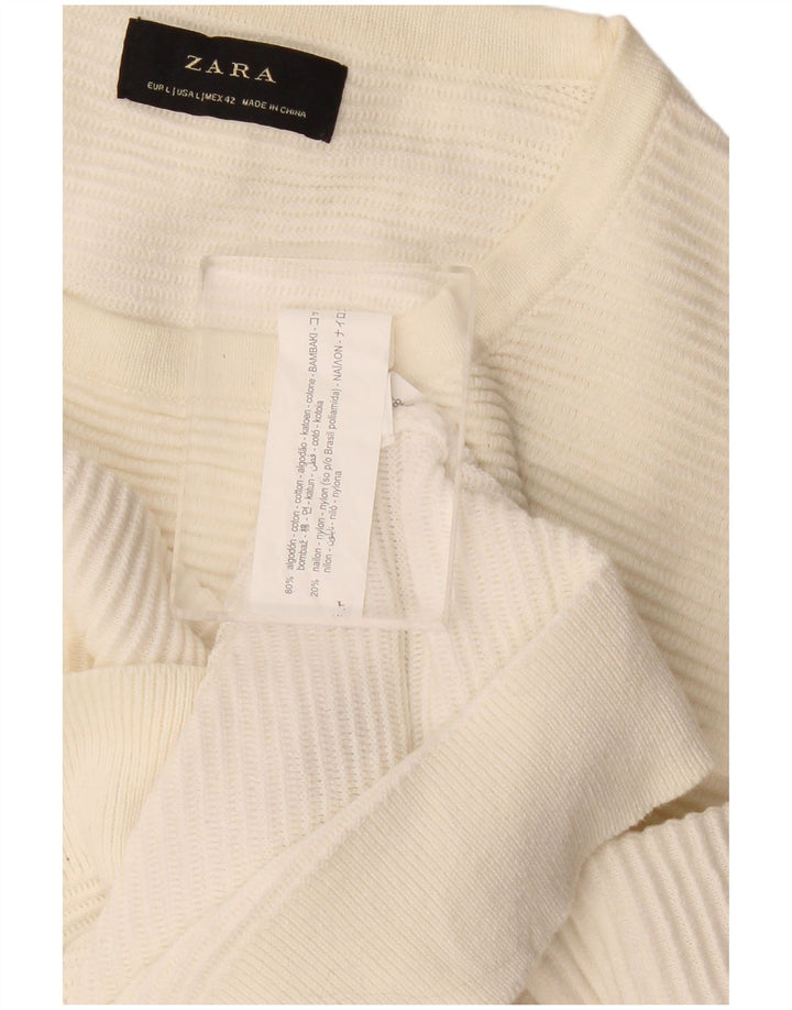 Zara Herren-Pullover mit Rundhalsausschnitt, groß, cremefarbene Baumwolle