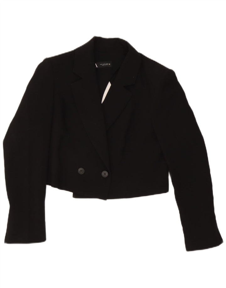 Zara Damen Crop Double Breasted Blazer Jacke UK 14 Mittelschwarzes Acetat
