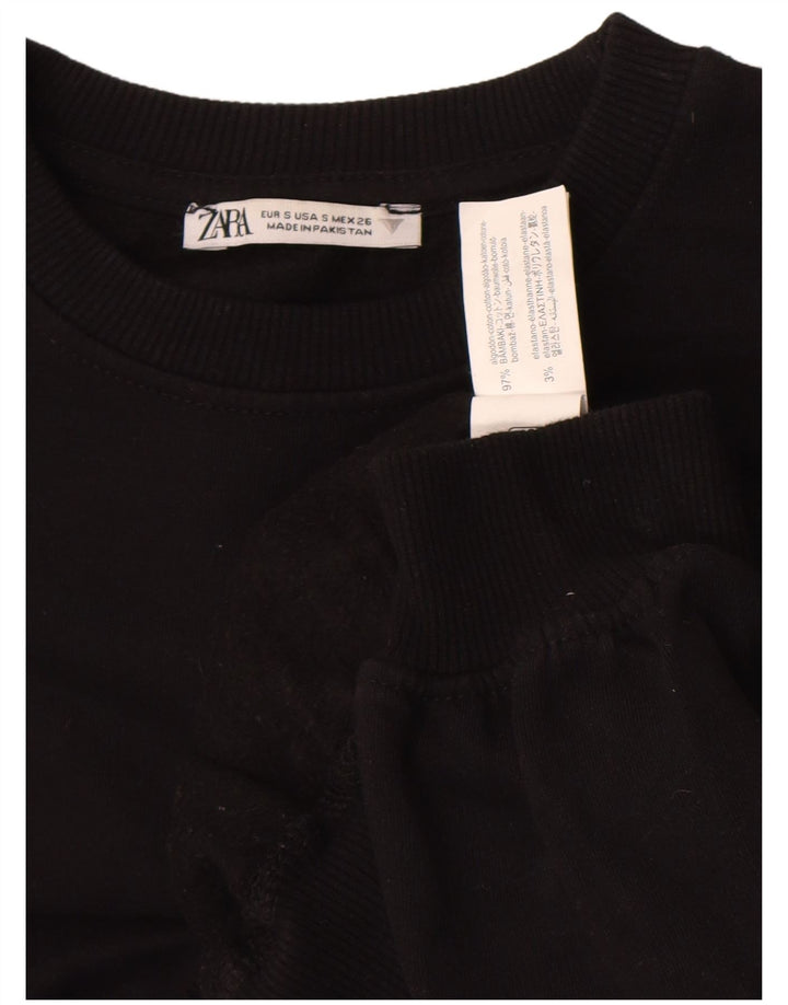 Zara Damen Crop Oversized Sweatshirt Pullover UK 10 Small Schwarz Baumwolle