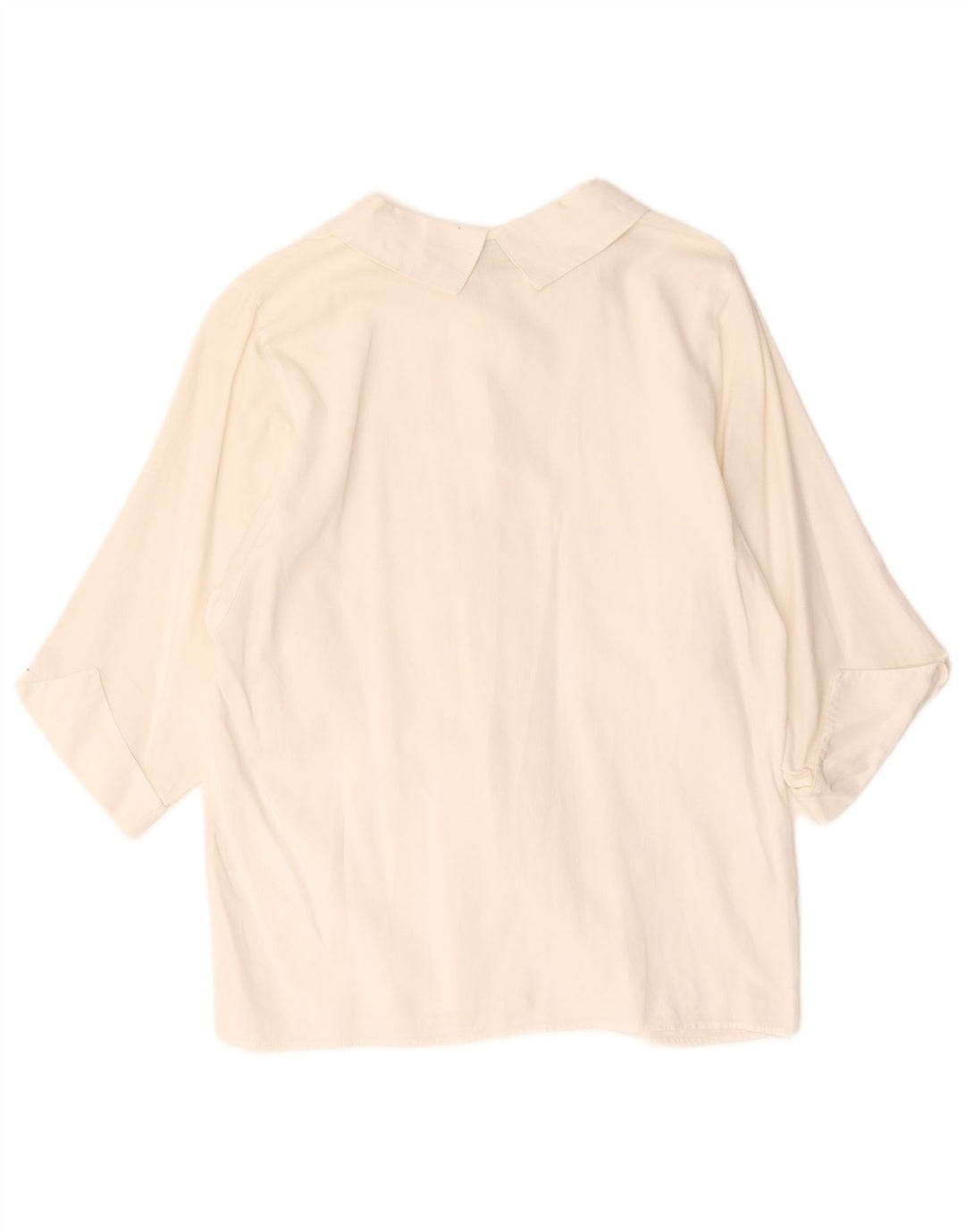 Benetton Damen-Hemd mit 3/4-Ärmeln, UK 12, mittelweiße Baumwolle