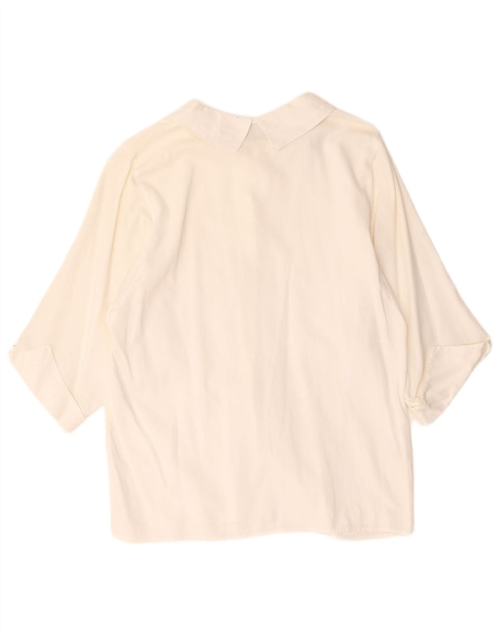 Benetton Damen-Hemd mit 3/4-Ärmeln, UK 12, mittelweiße Baumwolle