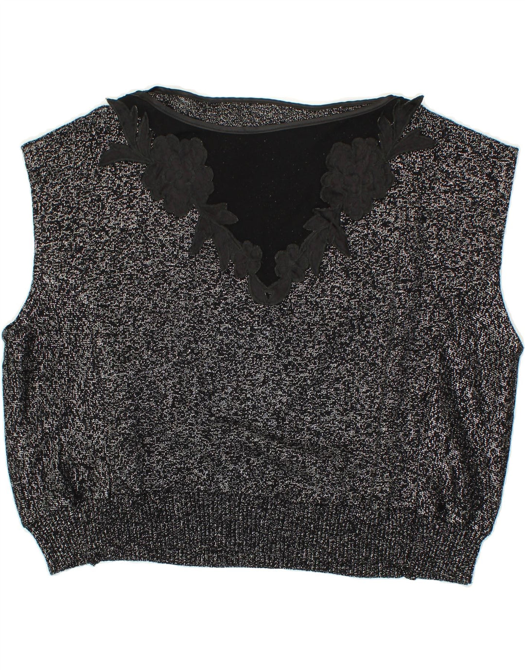 VINTAGE Womens Vest Tank Top UK 14 Medium Silver Floral Vintage Vintage and Second-Hand Vintage from Messina Hembry 