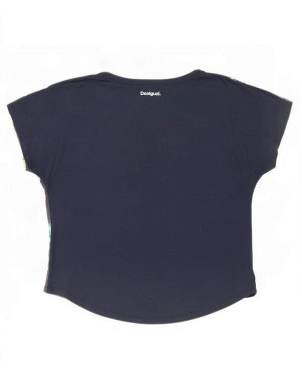 Desigual Damen Übergroßes grafisches T-Shirt-Oberteil, UK 14, mittleres Marineblau mit Blumenmuster