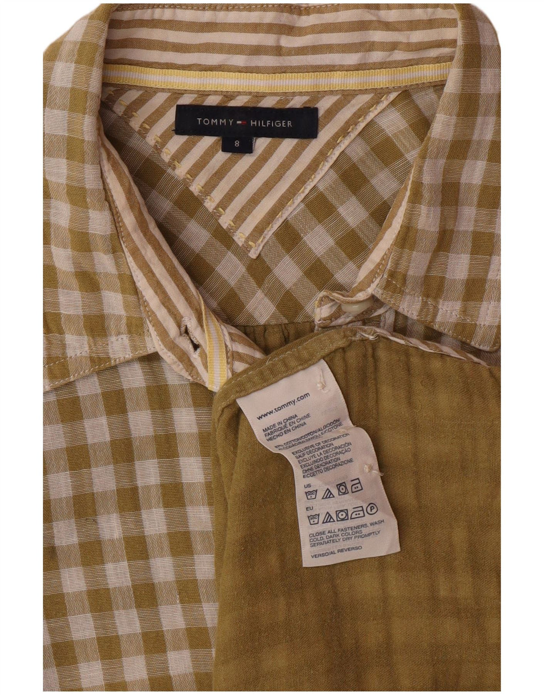 TOMMY HILFIGER Damen Longline-Hemd US 8 Mittelgrüne Gingham-Baumwolle