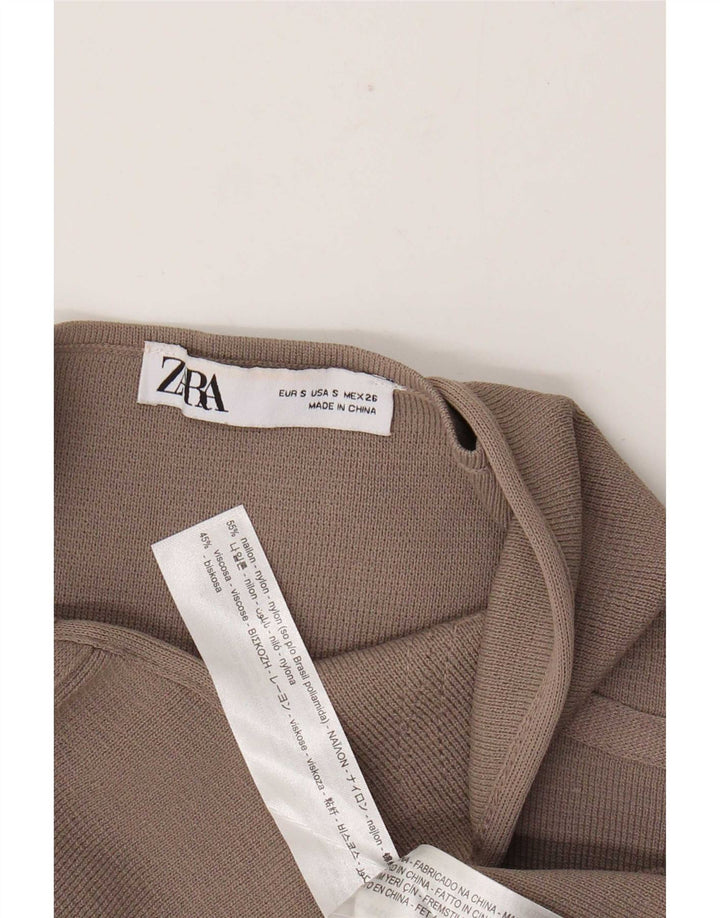 Zara Damen Crop Trägerloses Top UK 8 Small Braunes Nylon
