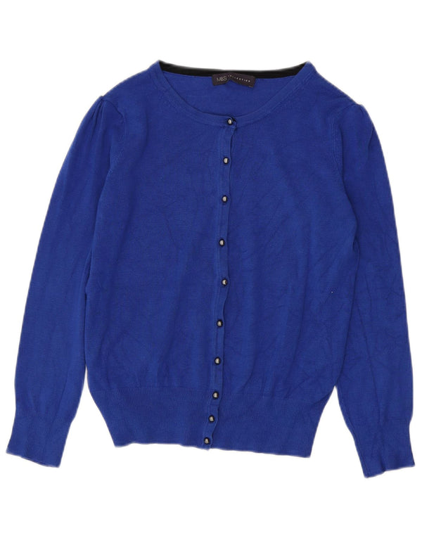 MARKS & SPENCER Damen Crop Cardigan Pullover UK 8 Small Blaue Viskose