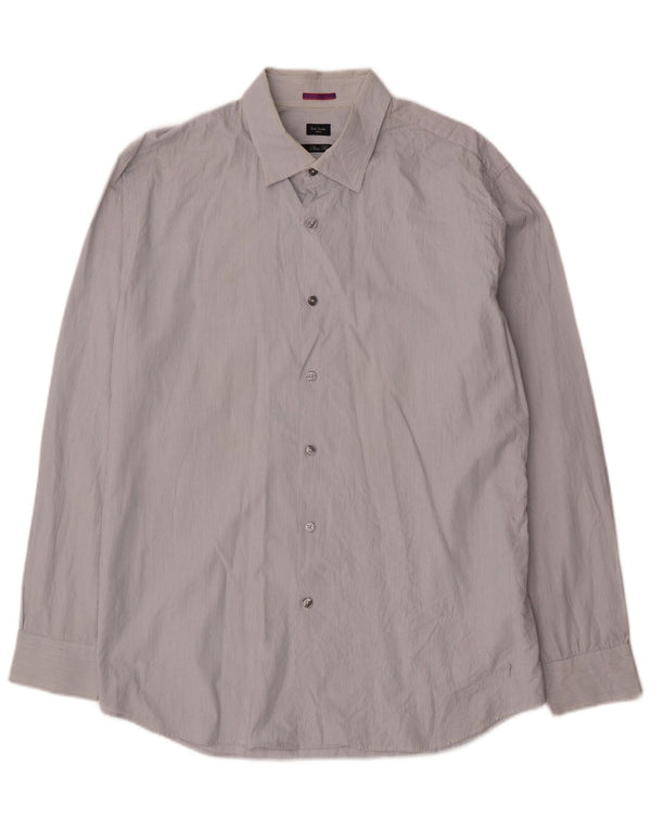 Paul Smith Herren-Slim-Fit-Hemd, Größe 45, 18, 2XL, graue Nadelstreifen-Baumwolle