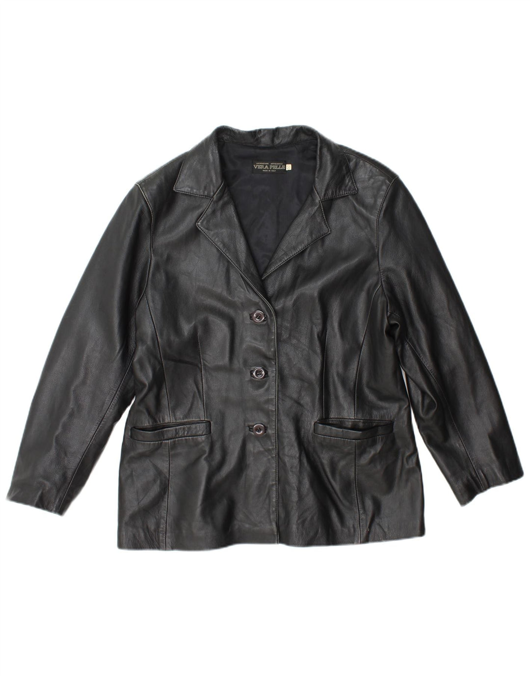 Vintage Damen Lederjacke IT 50 XL Schwarzes Leder