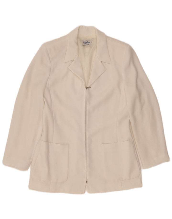 Luisa Spagnoli Damen Blazerjacke mit durchgehendem Reißverschluss IT 44 Mittelweißes Acetat