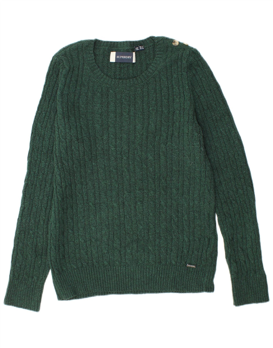Superdry Damen-Pullover mit Rundhalsausschnitt, UK 12, Mittelgrün, Acryl