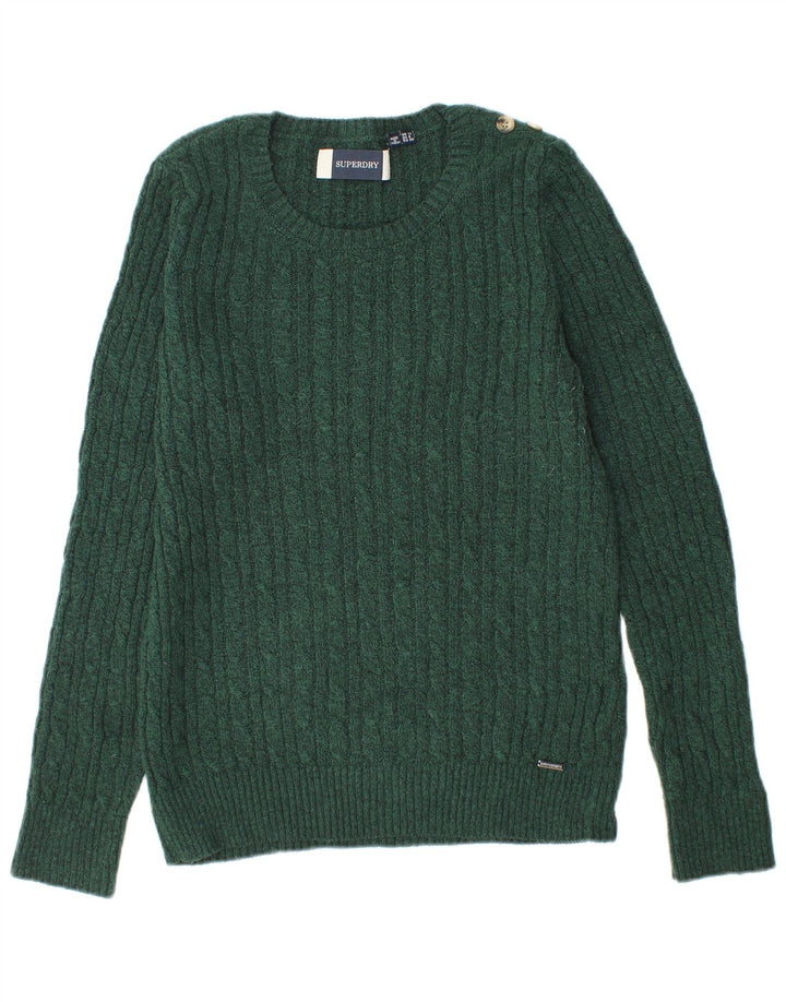 Superdry Damen-Pullover mit Rundhalsausschnitt, UK 12, Mittelgrün, Acryl