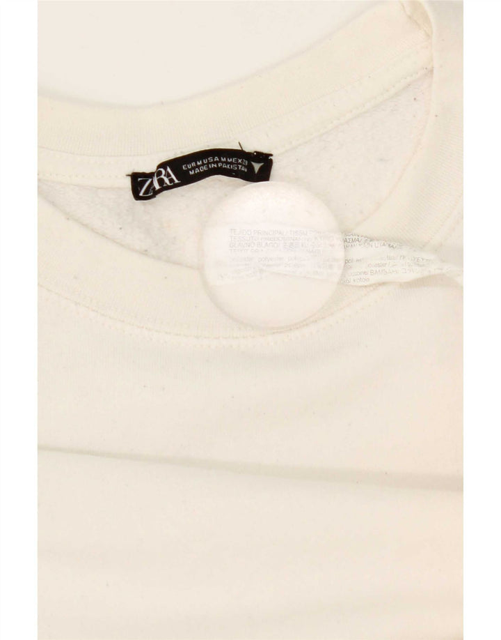 Zara Damen Crop Sweatshirt Pullover UK 14 Mittelweißes Polyester