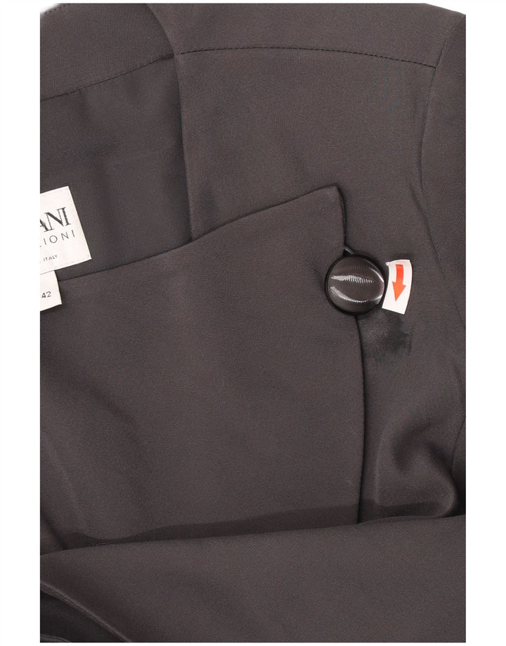 Armani Collezioni Damen 1-Knopf-Blazerjacke IT 42 Mittelschwarzes Acetat