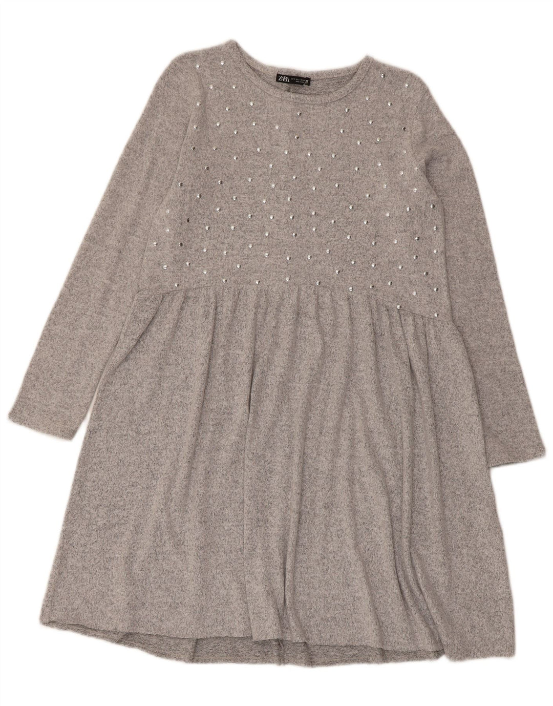 Zara Damen Langarm-Basic-Kleid UK 10 Small Grau Polyester