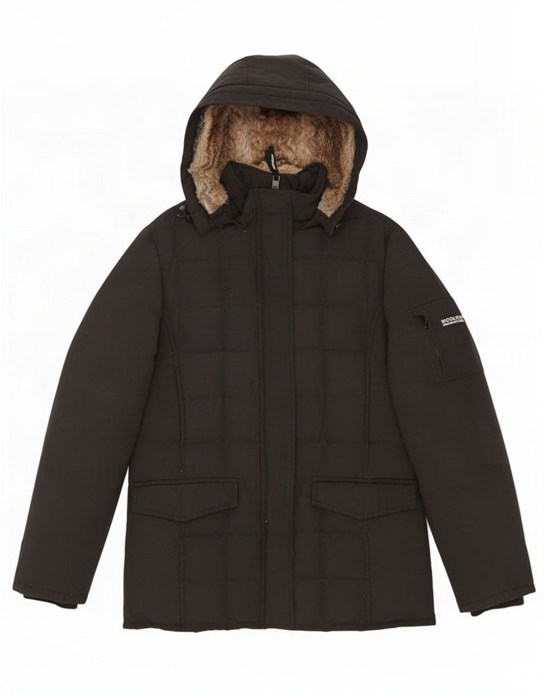 Woolrich Wattierte Damenjacke mit Kapuze, UK 16, Größe L, Schwarz
