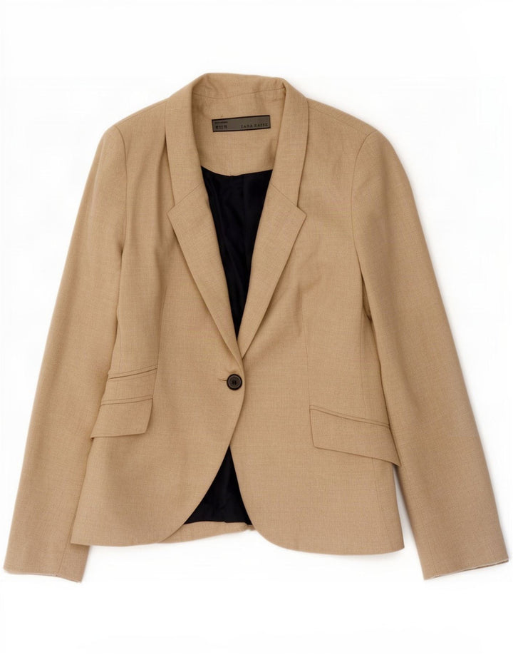 Zara Damen 1-Knopf-Blazerjacke UK 12 Mittelbeige