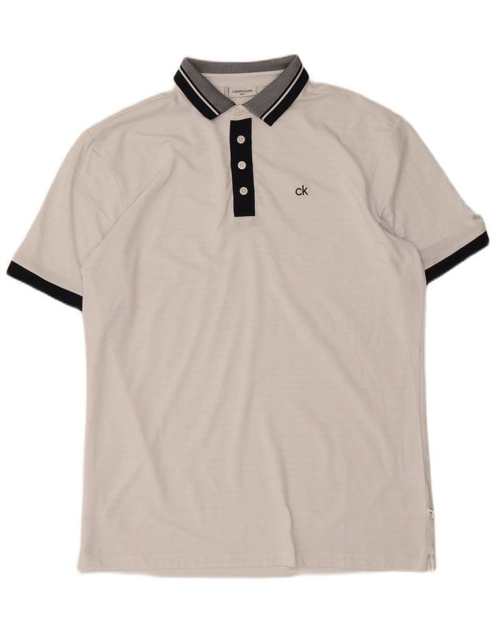 Calvin Klein Herren-Golf-Poloshirt, mittelweißes Farbblock-Polyester