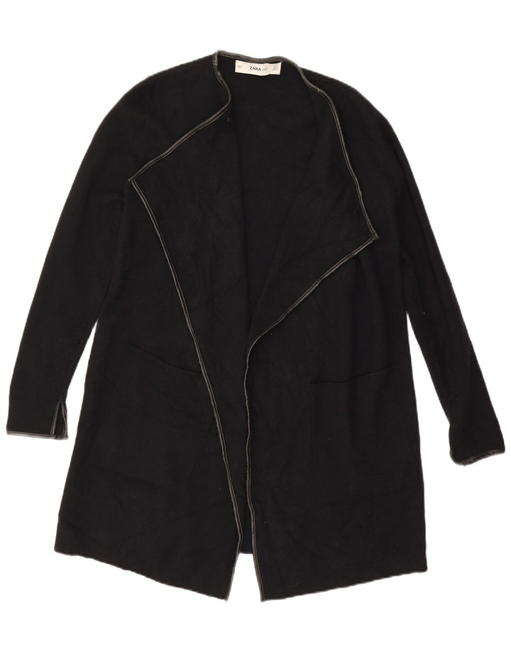 Zara Damen Longline Open Cardigan Pullover UK 14 Medium Schwarz