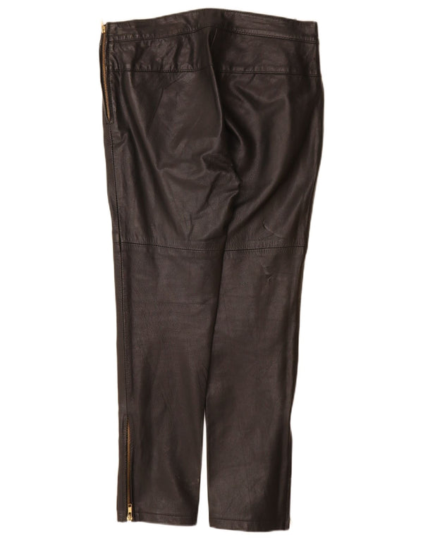 Vintage Damen Slim Lederhose Groß W30 L28 Schwarzes Leder