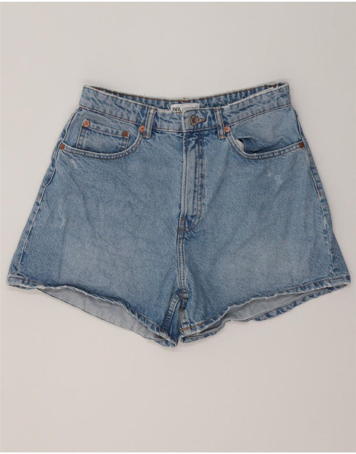 ZARA Damen Distressed Denim Shorts EU 40 Medium W30 Blaue Baumwolle