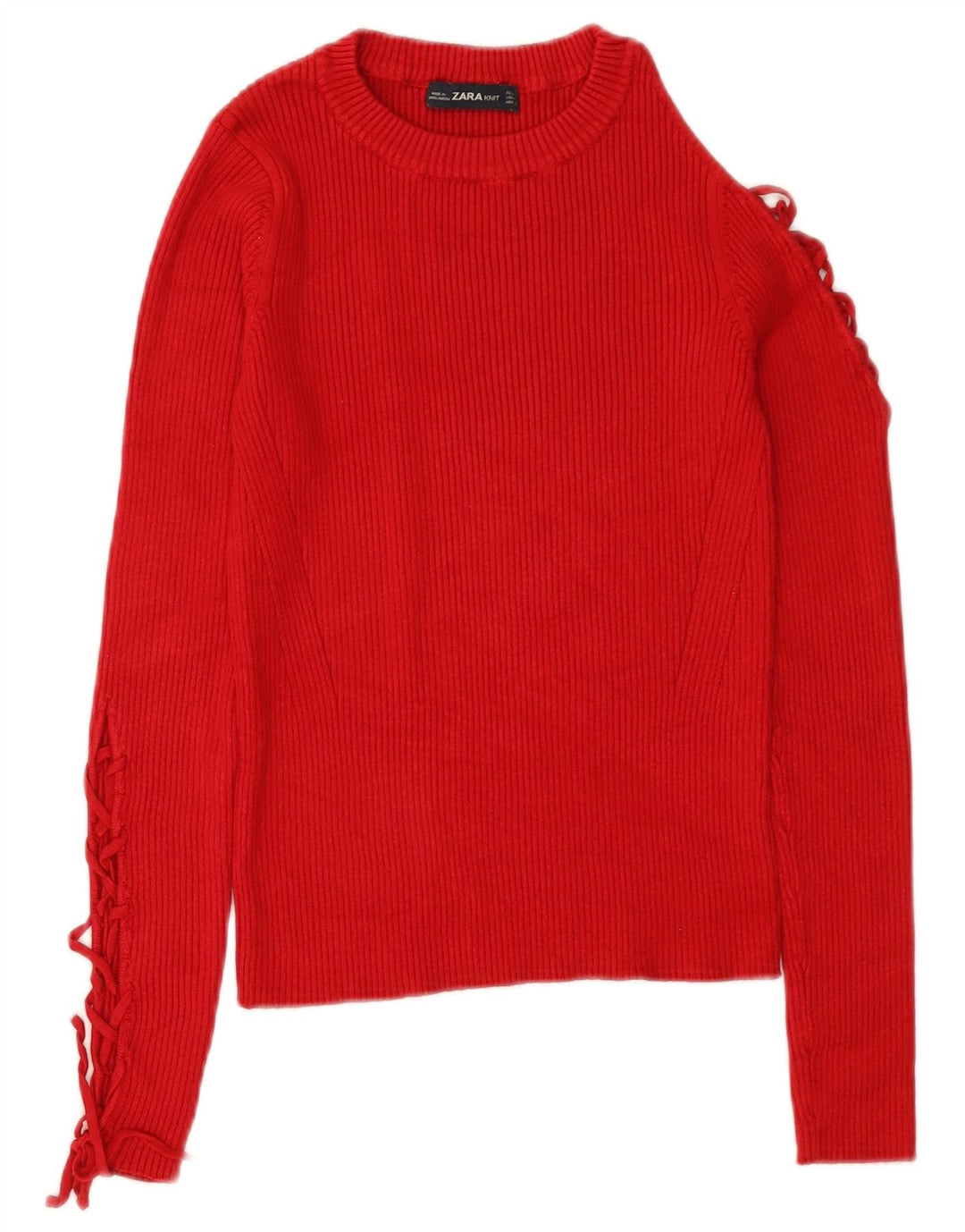 Zara Damen Crop Pullover mit U-Boot-Ausschnitt, UK 12, Mittelrot