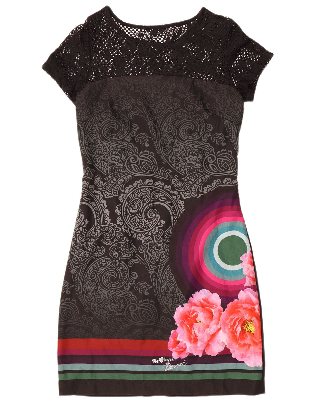 Desigual Damen Grafisches Etuikleid EU 38 Mittelschwarz geblümt