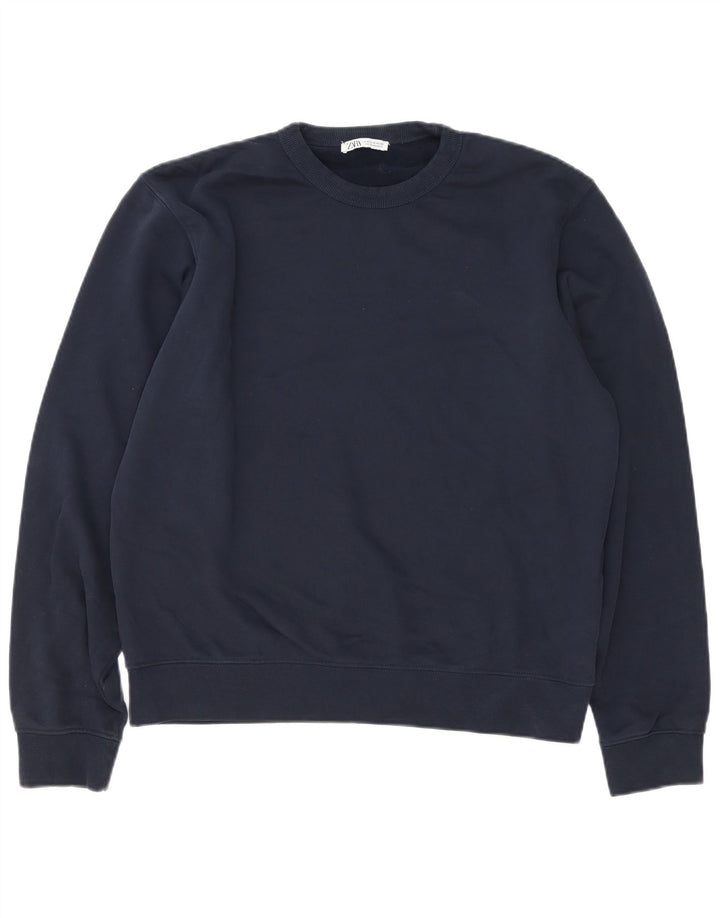 Übergroßer Damen-Sweatshirtpullover von Zara, UK 14, mittelmarineblaue Baumwolle