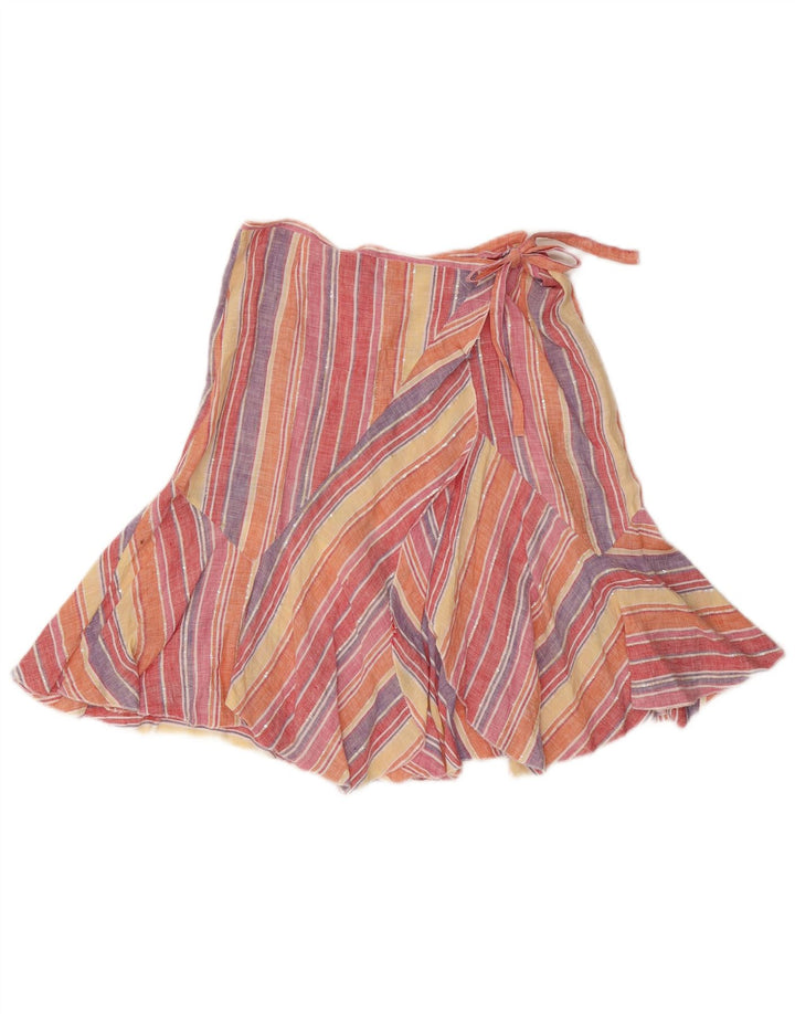Max Mara Damen Wickelrock UK 10 Small W27 Mehrfarbig gestreiftes Leinen