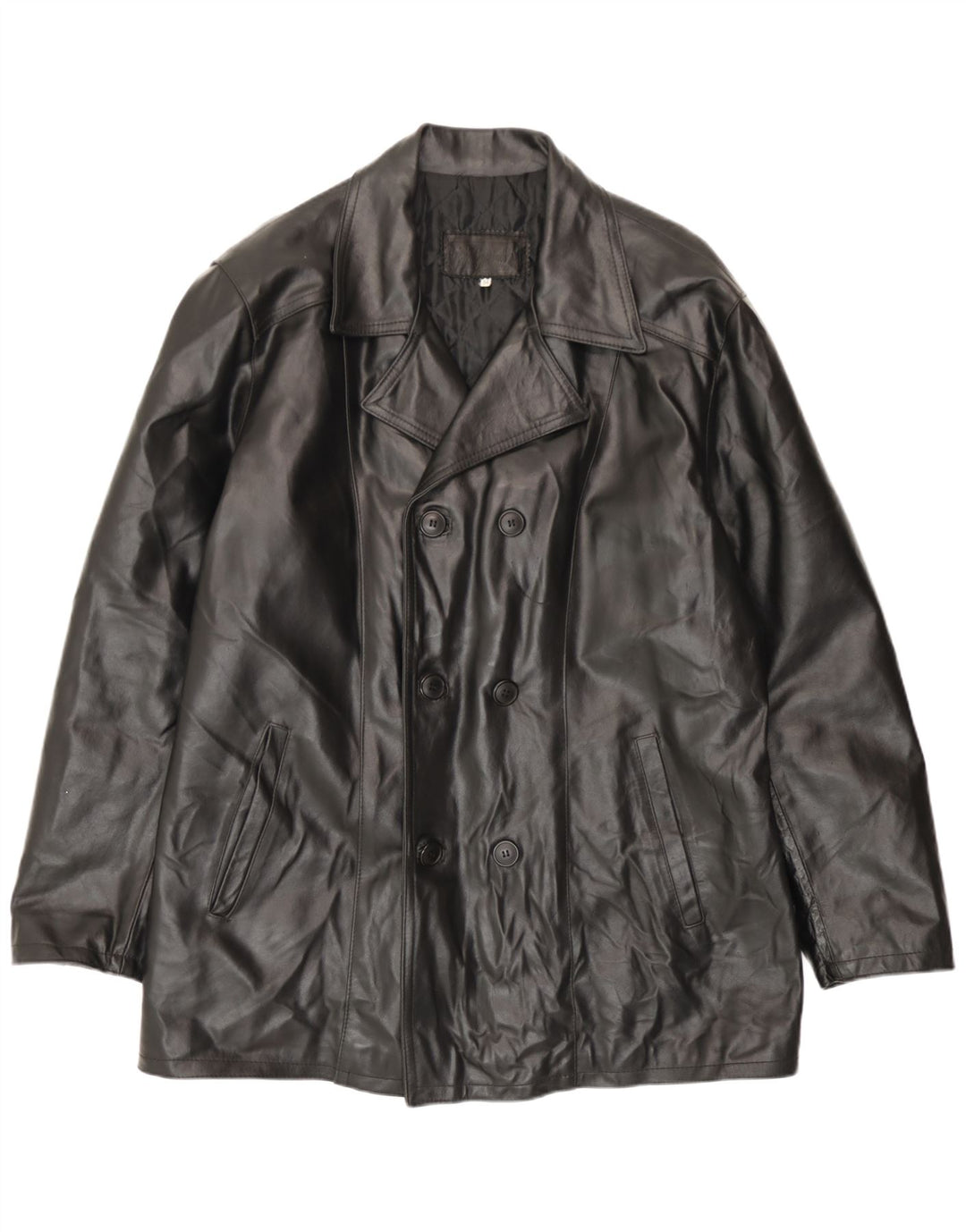Vintage Herren Zweireihige Lederjacke IT 54 2XL Schwarzes Leder