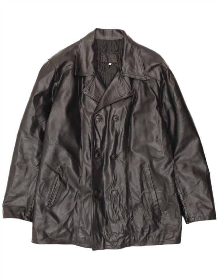 Vintage Herren Zweireihige Lederjacke IT 54 2XL Schwarzes Leder