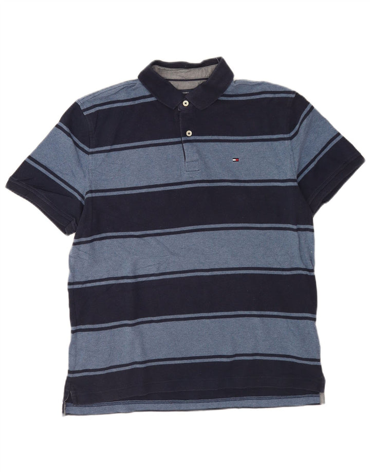Tommy Hilfiger Herren-Poloshirt aus mittelblauer, gestreifter Baumwolle