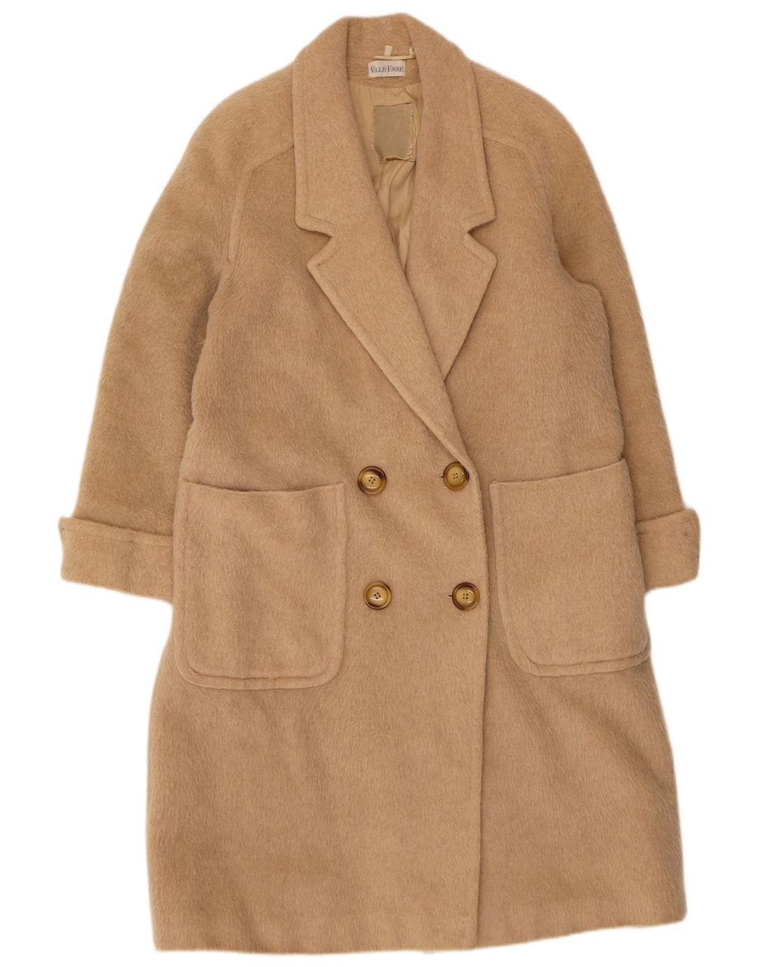 Elle Erre Damen Zweireihiger Mantel IT 44 Mittelbeige Schurwolle