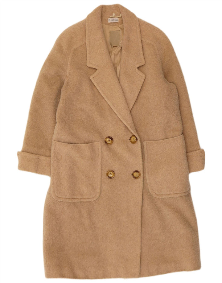 Elle Erre Damen Zweireihiger Mantel IT 44 Mittelbeige Schurwolle