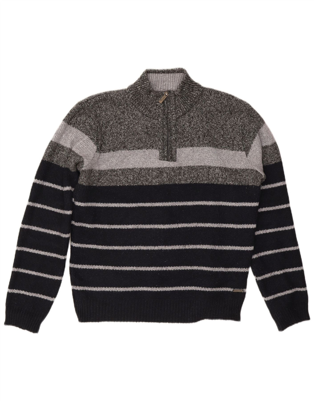 Pierre Cardin Herren-Pullover mit Reißverschluss, XL, grau gestreift, Polyester