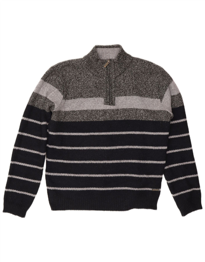 Pierre Cardin Herren-Pullover mit Reißverschluss, XL, grau gestreift, Polyester