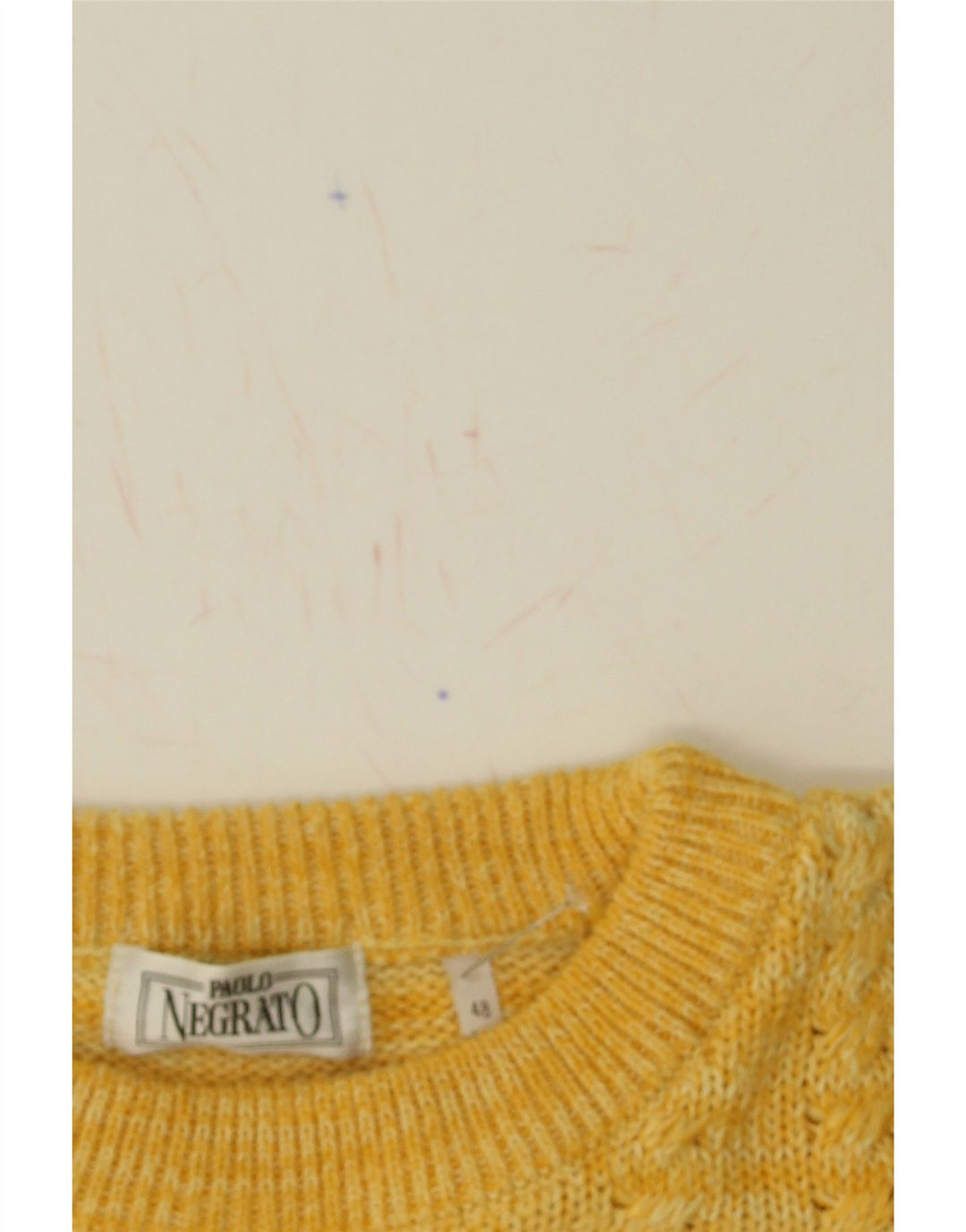 PAOLO NEGRATO Mens Crew Neck Jumper Sweater IT 48 Medium Yellow Vintage Paolo Negrato and Second-Hand Paolo Negrato from Messina Hembry 