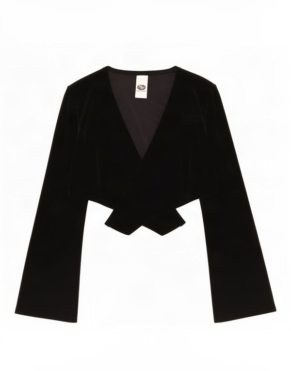 Vintage Damen Velours Bolero Top UK 10 Small Schwarz Polyester