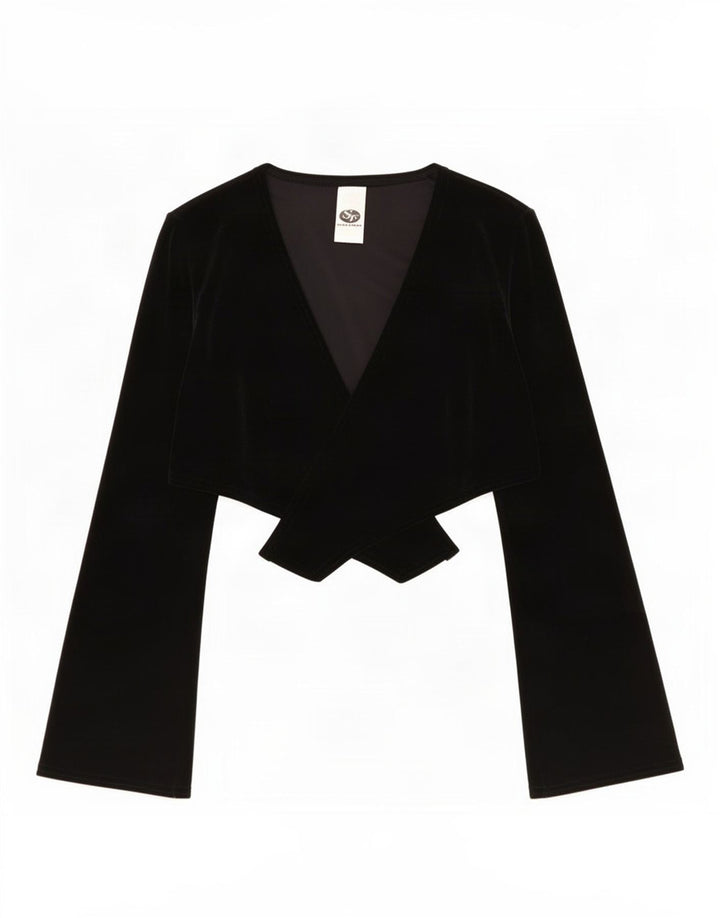 Vintage Damen Velours Bolero Top UK 10 Small Schwarz Polyester