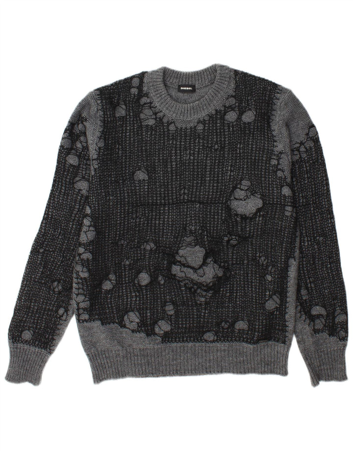 Diesel Herren Distressed Crew Neck Pullover Pullover Large Grau Acryl