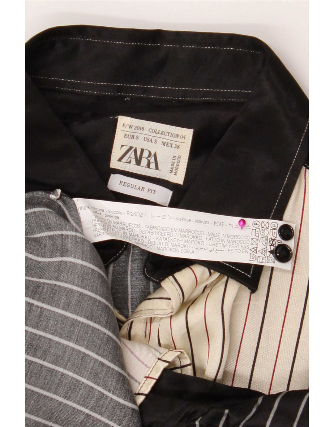 Zara Herren-Hemd mit normaler Passform, klein, schwarz gestreift, Viskose
