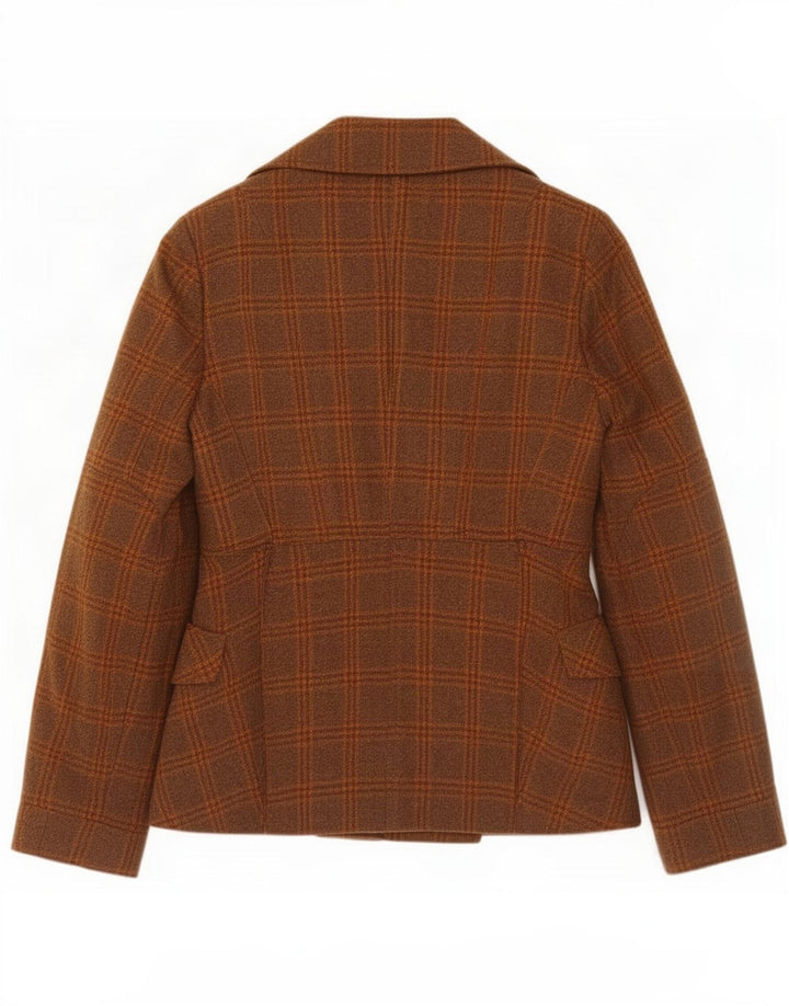 Stefanel Zweireihiger Damen-Blazer, UK 10, kleine braunkarierte Wolle