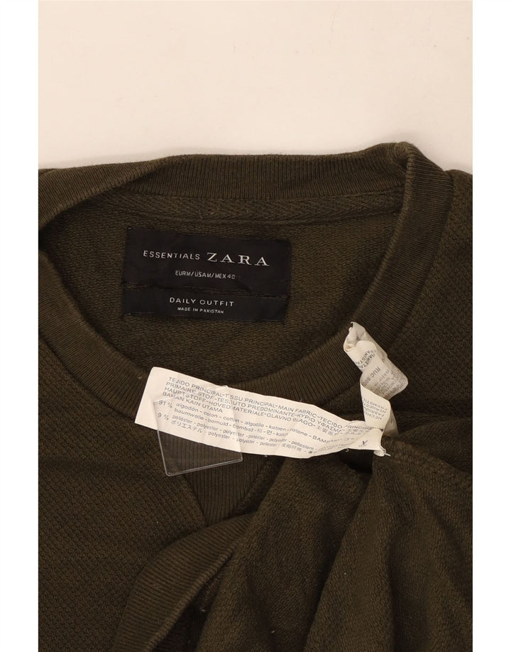 Zara Herren-Pullover mit Rundhalsausschnitt, mittlere Khaki-Baumwolle