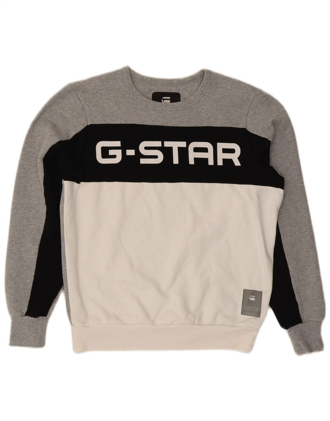 G-STAR Herren Grafik-Sweatshirt-Pullover Mittelgraues Colourblock-Polyester