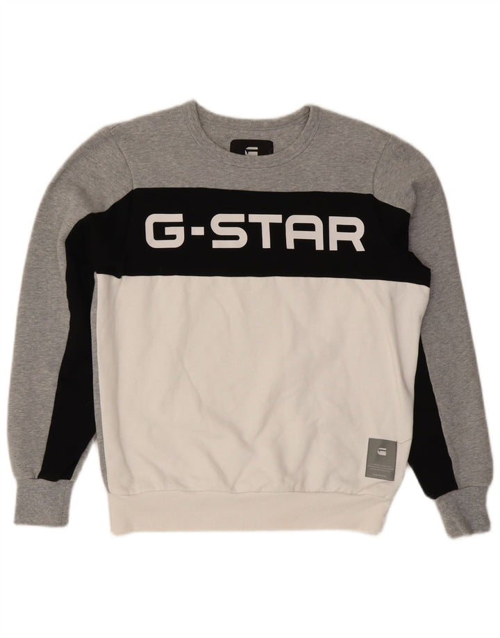 G-STAR Herren Grafik-Sweatshirt-Pullover Mittelgraues Colourblock-Polyester